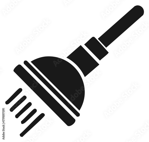 Simple black silhouette of a plunger with water streams flowing