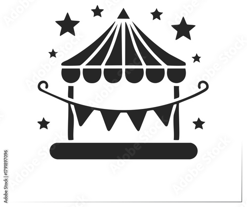 Circus tent silhouette with stars and festive bunting