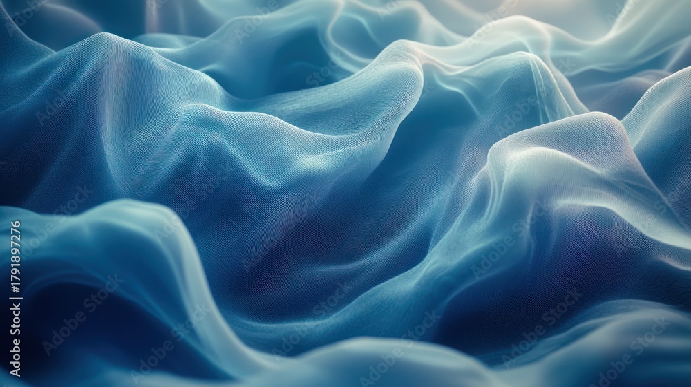 Obraz premium Blue fabric waves, digital render, abstract background, design