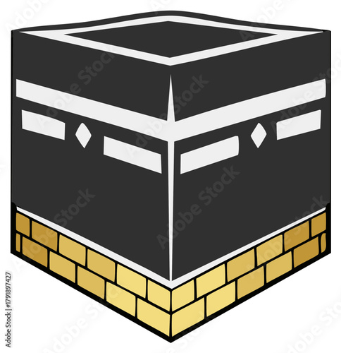 Holy Kaaba Illustration in Mecca with Gold Base for Hajj Pilgrimage