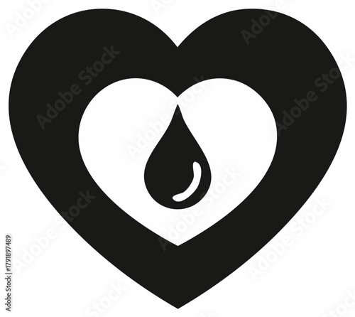 Stylized heart containing a droplet icon perfect for health, donation, care, or emotional concepts