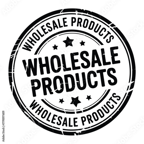 Circular stamp graphic featuring the text wholesale products