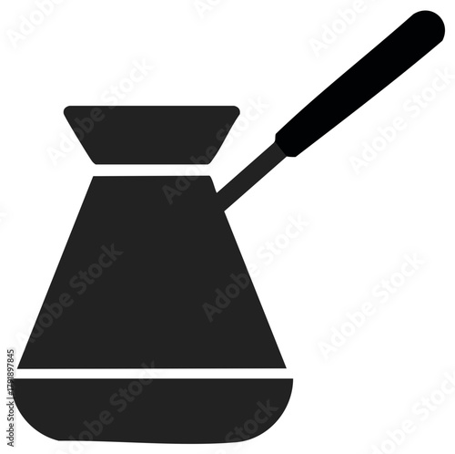 Traditional Turkish coffee pot cezve icon black silhouette graphic for brewing hot drinks