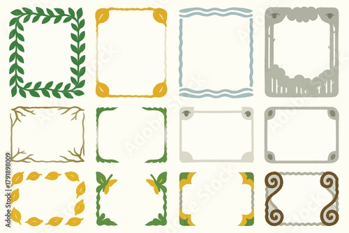 Aspen Tree Decorative Frame Icon Set with Nature Elements