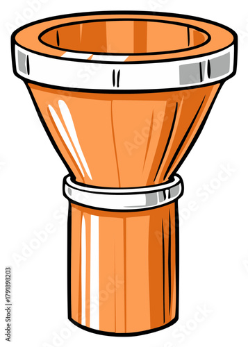 Orange funnel with silver bands and black outline cartoon illustration