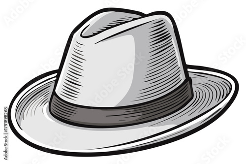 Vintage Gray Fedora Hat Retro Style Accessory Classic Headwear Fashion Illustration