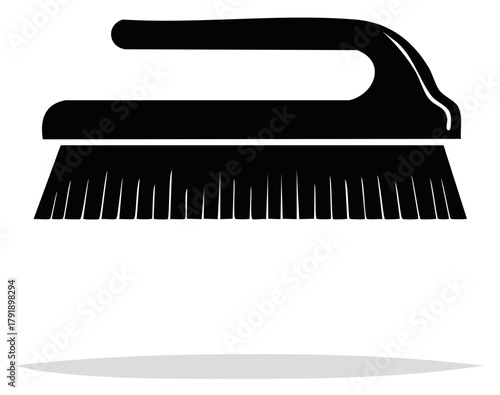 Cleaning brush tool icon, handheld cleaning scrubbing brush with bristles, floor cleaner, and sanitation vector