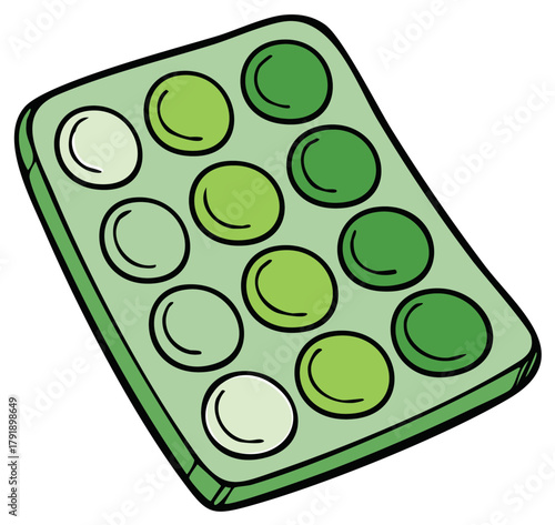 Cartoon illustration of a green push bubble pop it fidget sensory toy