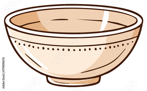 Elegant Ceramic Bowl with Decorative Border Simple Kitchenware Illustration