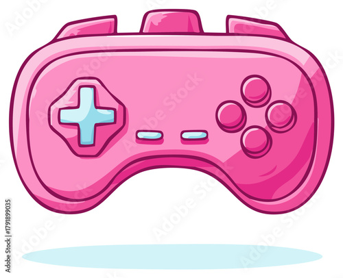 Hand drawn pink video game controller with digital buttons and a directional pad