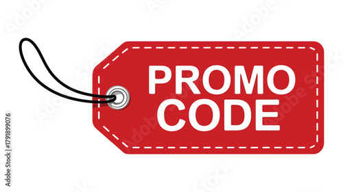 Red promo code tag with string