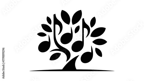 A stylized tree with musical notes as leaves represents the growth of music.