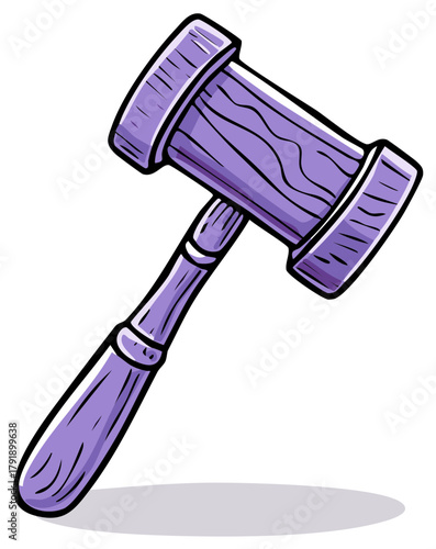 Illustration of a Purple Wooden Gavel, Law and Order Theme, Courtroom Justice Icon, Auction Tool, Cartoon Style Artwork, Legal Symbol