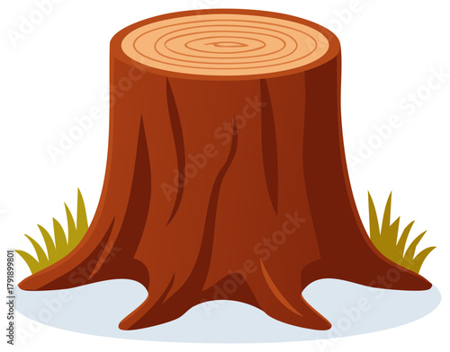 Illustration of a Tree Stump with Grass at the Base Showing Growth Rings