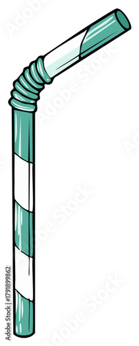 Striped flexible drinking straw with bent neck detail