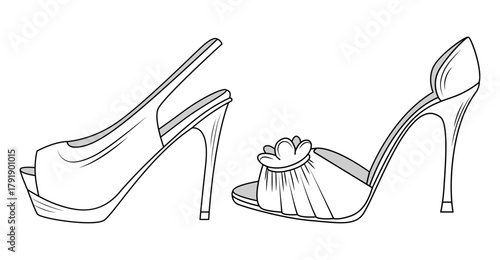 Elegant High Heel Shoe Line Art Illustration. hand drawn.