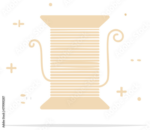Delicate Spool of Thread Illustration Craft Sewing Supply Simple Design, Beige Color