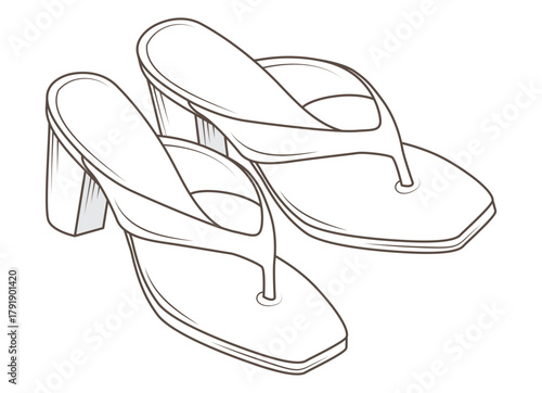 Elegant High Heel Shoe Line Art Illustration. hand drawn.