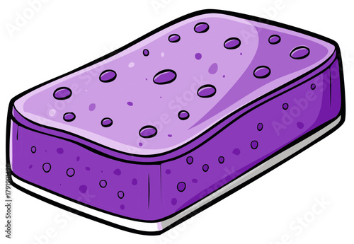 Vibrant purple cleaning sponge illustration with textured surface and holes, ideal for household chores or personal hygiene
