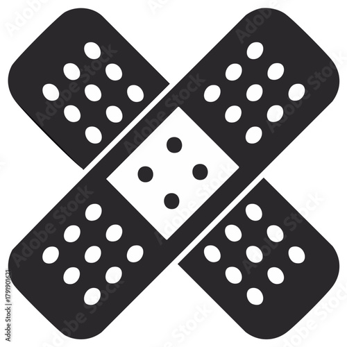 Two crossed adhesive bandages form an X shape with perforations and a central patch.
