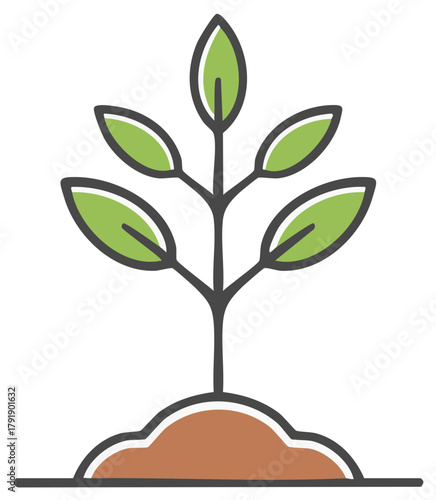 Simple green plant growing from brown soil illustration representing nature ecology and new life