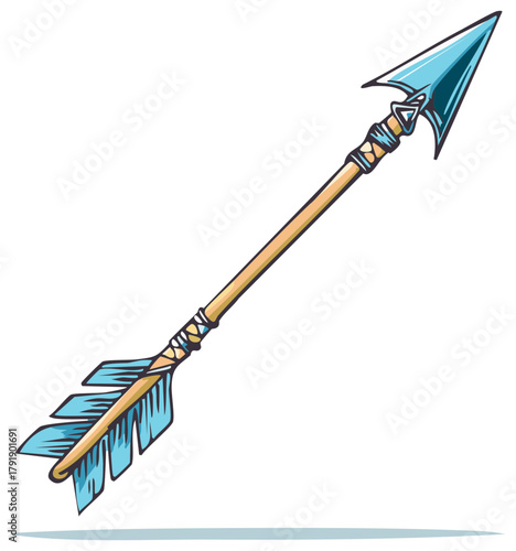 Cartoon Archer Arrow with Blue Fletching and Metallic Head Isolated Art