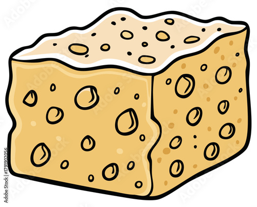 Illustration of a block of cheese with holes cartoon style isolated