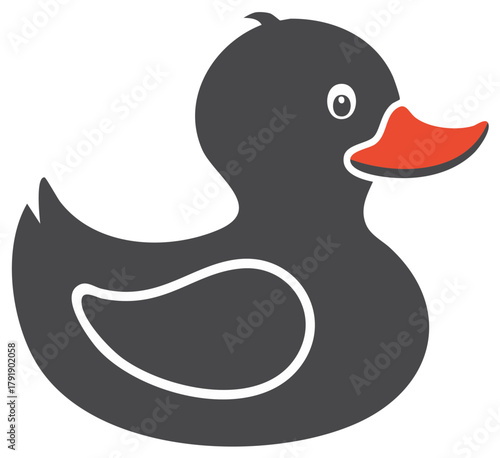 Stylized Silhouette of a Dark Grey Rubber Duck Toy with Orange Beak