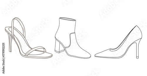 Elegant High Heel Shoe Line Art Illustration. hand drawn.
