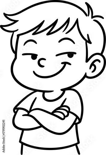 Cartoon boy with mischievous smile and crossed arms