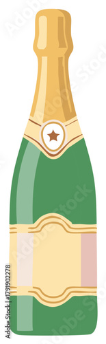 Illustration of a classic champagne bottle with gold foil and a blank label for celebrations
