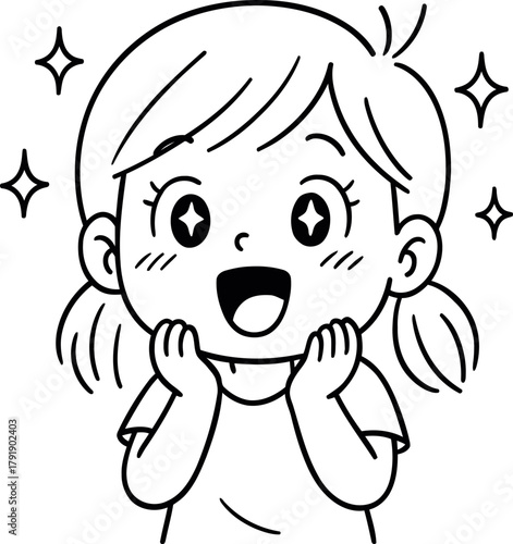 Excited cartoon girl with sparkles expressing delight and surprise