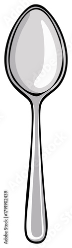 Illustrative Cartoon Spoon with Silver Tone Finish and Black Outline