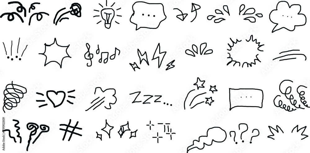 Fototapeta premium Collection of handdrawn doodle icons, symbols, and elements