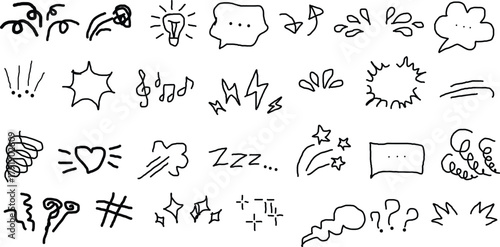 Collection of handdrawn doodle icons, symbols, and elements