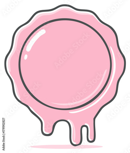 Wavy Pink Circular Badge Melting With Glossy Drips Vector Illustration
