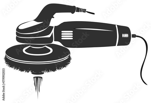 Illustration of a power tool with a circular polishing brush, detail vector design.