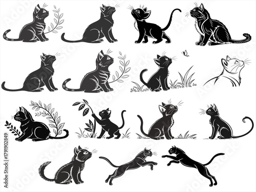 Cat silhouette black vector white background 1