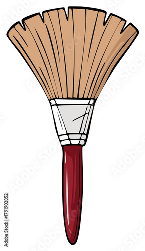 Paintbrush with Brown Bristles and Red Handle for Artistic Creation
