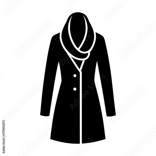 Modern Women’s Overcoat with Scarf Fashion Icon Flat Vector.