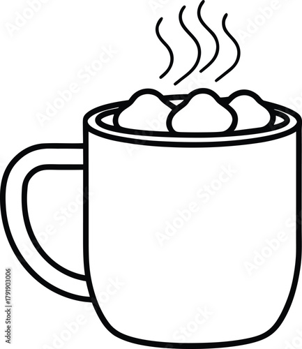 Hot cocoa mug with marshmallows line art drink