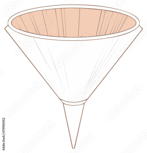 Sketchy outline of a white conical funnel with a tan interior, ready for pouring liquids or filtering substances.
