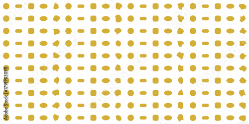 A collection of 200 minimal and abstract vector shapes arranged in a clean 20×10 grid layout. This gold version includes circles, ovals, capsules, squircles, blobs, and modern organic silhouettes. Des