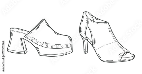 Elegant High Heel Shoe Line Art Illustration. hand drawn.