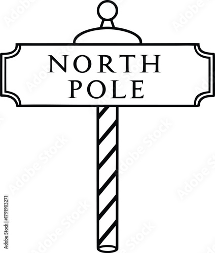 North Pole signpost line art with striped pole vector 1