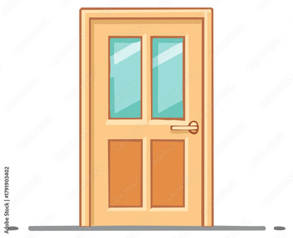 Obraz premium Vector illustration of a closed wooden door with glass panels