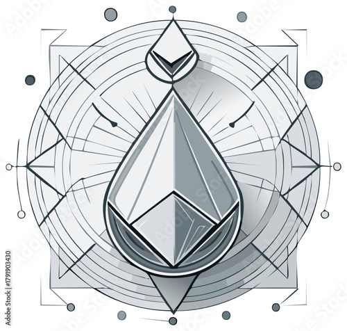 Modern Geometric Symbol with Stylized Gemstone and Compass Elements