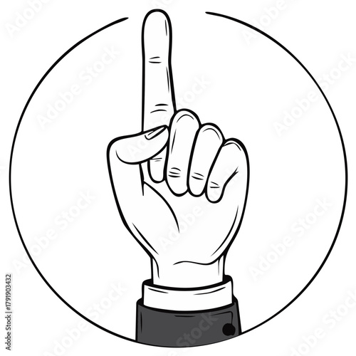 A business hand pointing up with one finger in a line art illustration style