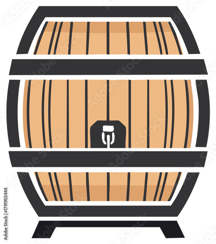 Stylized Wooden Barrel Illustration Wine or Beer Production Equipment
