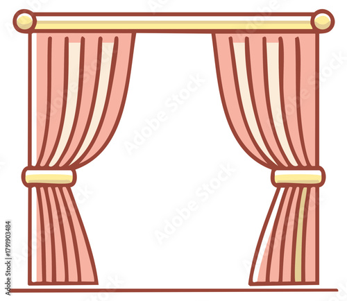 Draped Pink Velvet Stage Curtains Tied Back with Gold Holders